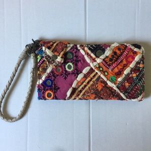 Free People bohemian cloth bi-fold wallet wristlet